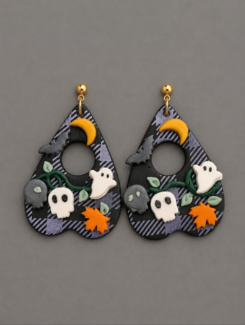 3/$30 Large Polymer Clay Ghost Skulls Halloween Teardrop Earrings